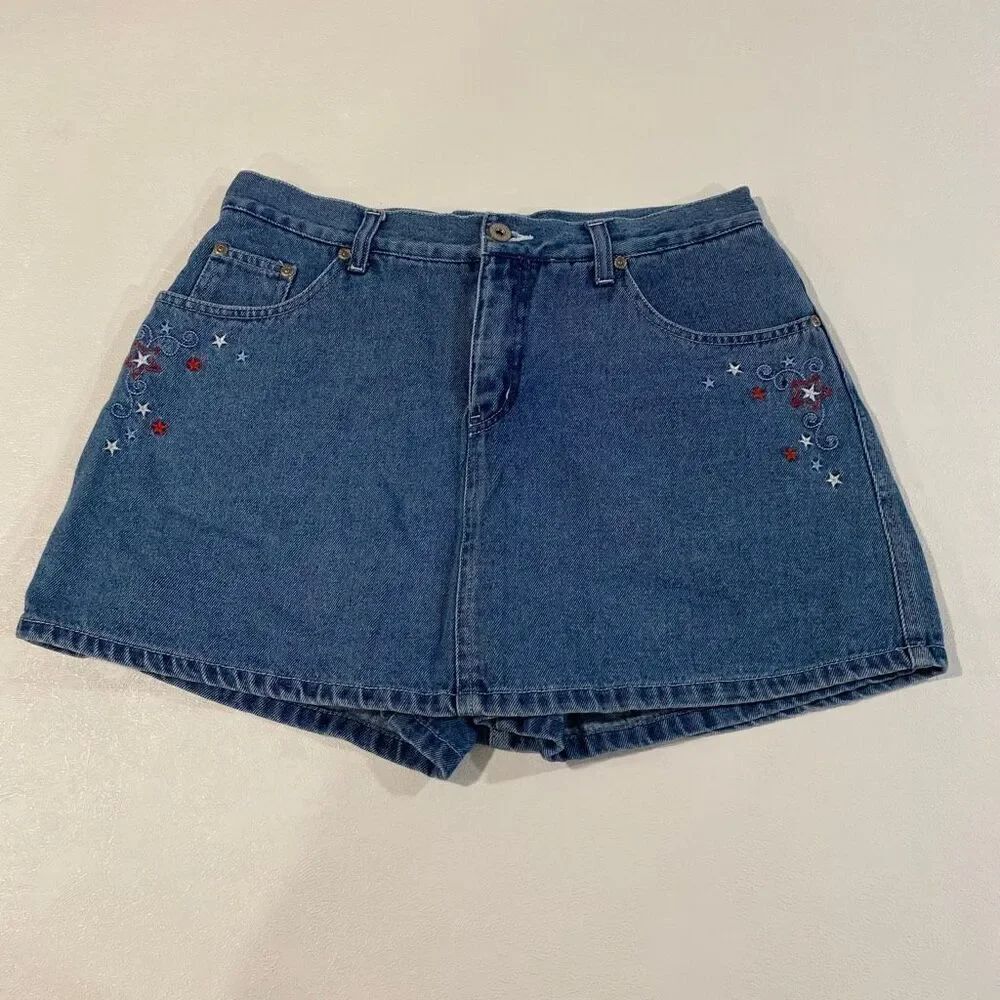 Faded Glory Girls Denim Skort Size 16.5 – Embroidered Stars 4th of July Red Whit